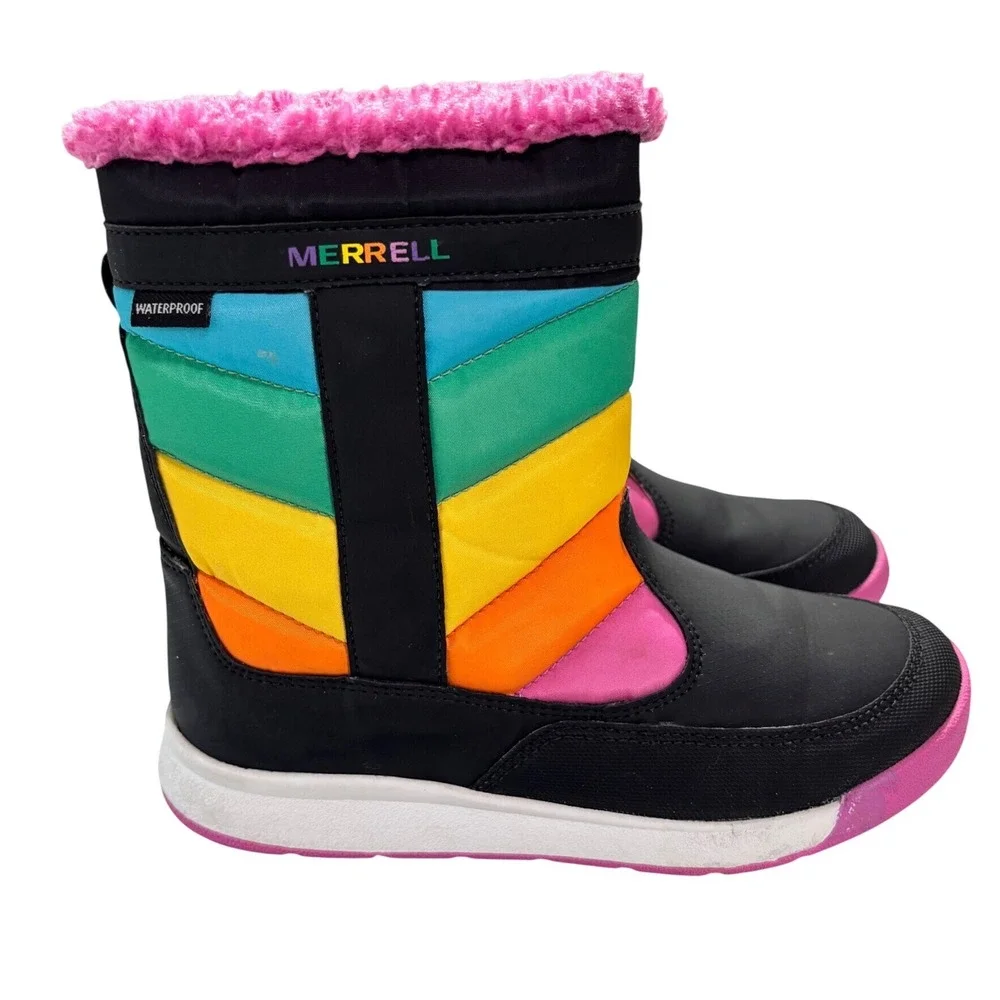 Merrell Snow Bank 2.0 Boots Kids Size 2 Black Rainbow Waterproof Insulated